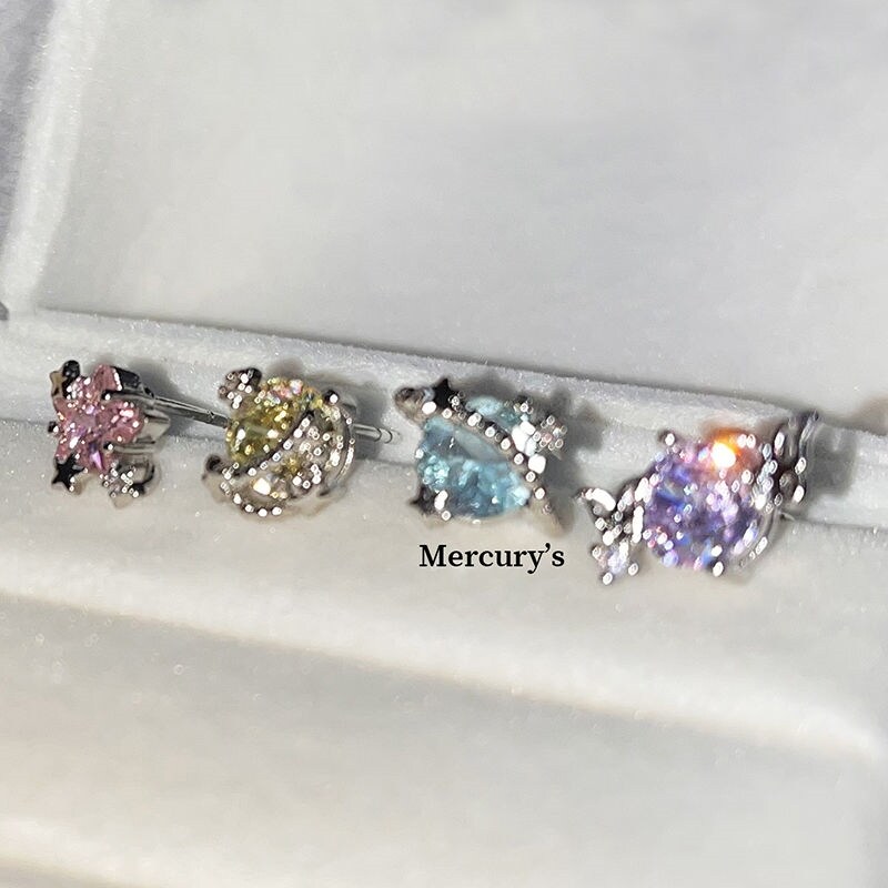 Mercurys Xingyueji Bông Tai Dòng Bầu Trời Đầy Sao Rực Rỡ Ngôi Sao Màu Hồng Ziricon Màu Xương Tai Đinh Tán Ốc Tai