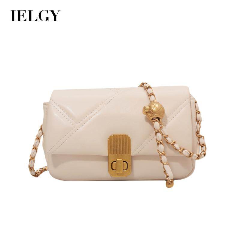 Ielgy túi messenger vuông nhỏ dây xích quả cầu vàng nhỏ họa tiết phiên bản hàn quốc cho nữ