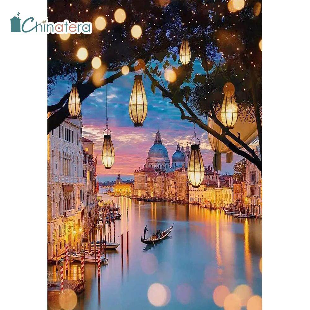 [Chinatera] Máy Khoan Tròn Tự Làm 5D, Tranh Kim Cương Áp Phích Tranh Thủ Công Khảm Đá Phong Cảnh Thành Phố Sông Thị Trấn Quà Tặng Trang Trí Tường Nhà
