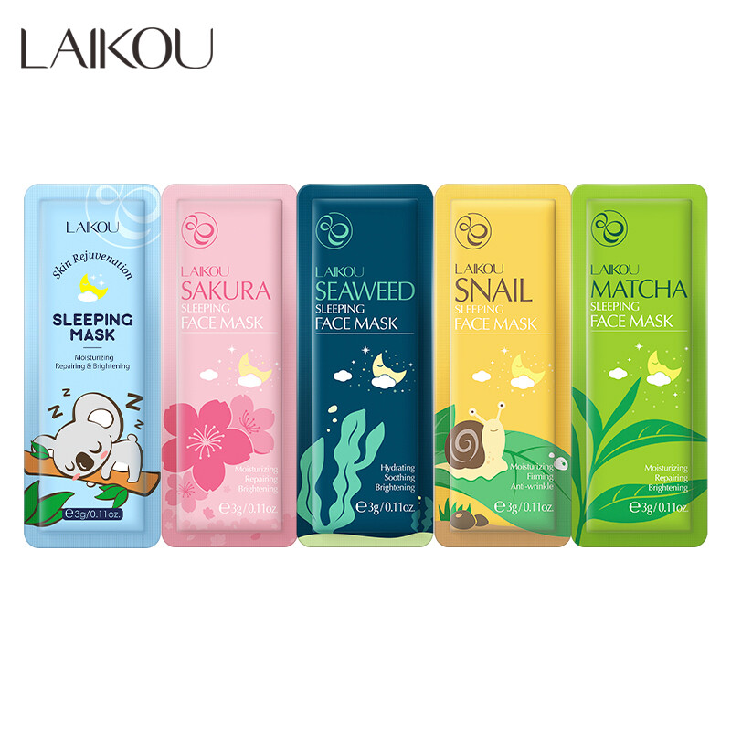 Mặt nạ ngủ ốc sên laikou sakura, kem dưỡng ẩm ban đêm matcha 5 cái