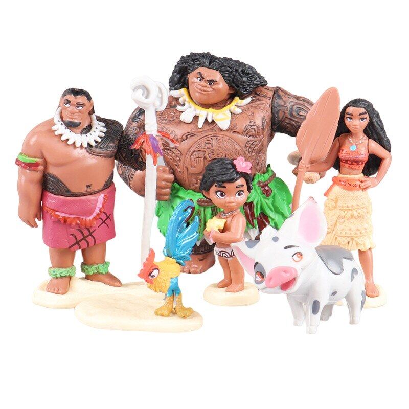 Bộ 6/10 món quà sinh nhật Mô hình nhân vật mô hình em bé hình nhân vật Disney Movie Moana Bộ búp bê Demigod Maui Moana Waialiki heihei