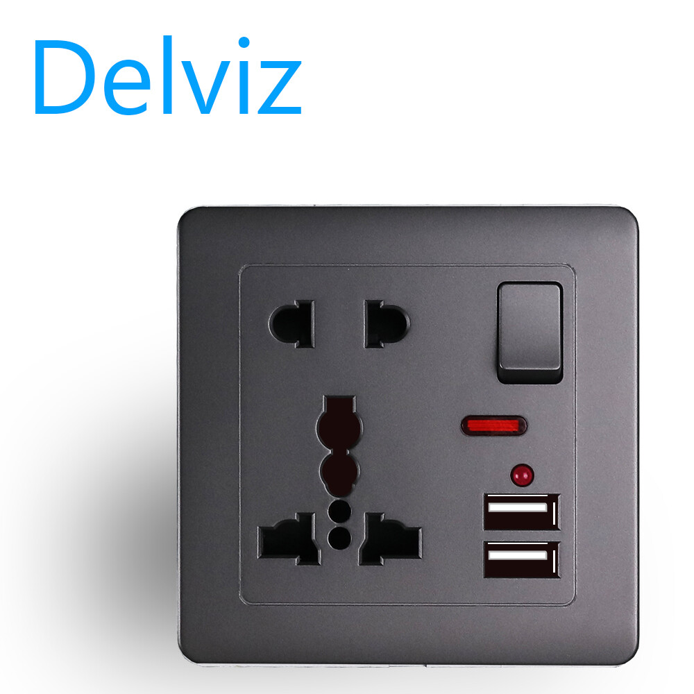 DELVIZ Ổ cắm điện 5 lỗ tích hợp 2 cổng USB phù hợp dòng điện AC 110 ~ 250V 13A, màu sắc tùy chọn - INTL