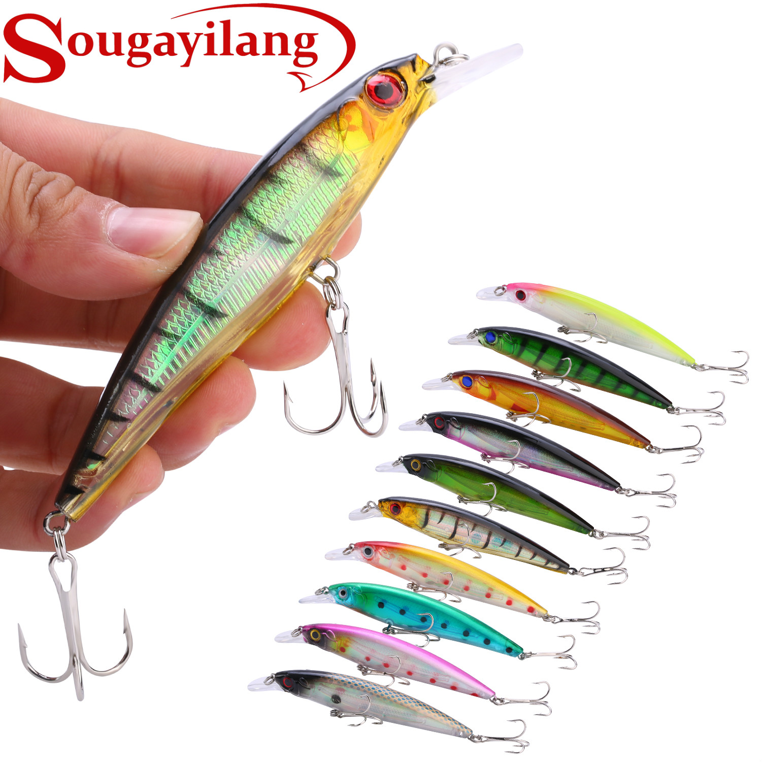 10 Cái Minnow Mồi Câu Cá Crankbaits Set Cứng Bả Swimbait Thuyền Topwater Lures Cho Trout Bass Cá Rô Câu Cá