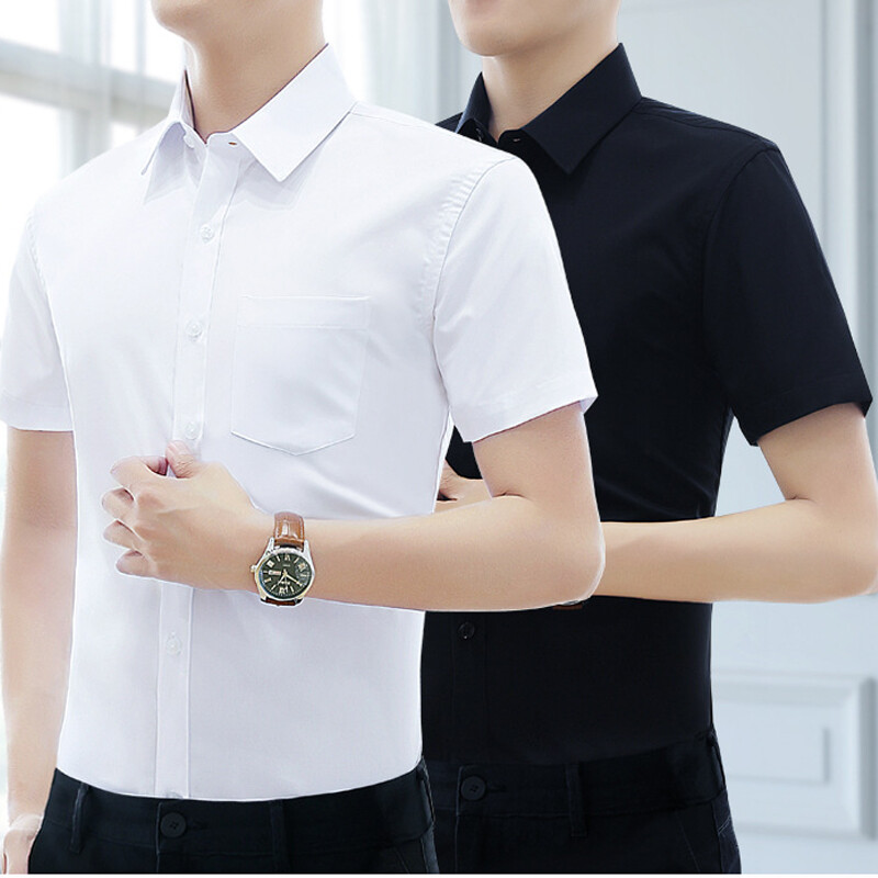 Áo sơ mi nam ngắn tay áo sơ mi trang trọng công sở màu trơn ôm sát cho mùa thu