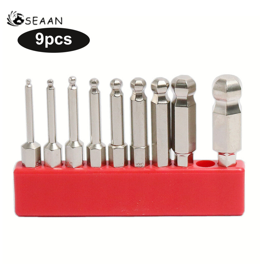 9 chiếc mũi khoan lục giác mũi khoan lục giác hệ mét chuôi lục giác 1/4 "mũi khoan đầu bi từ tính dài 50mm
