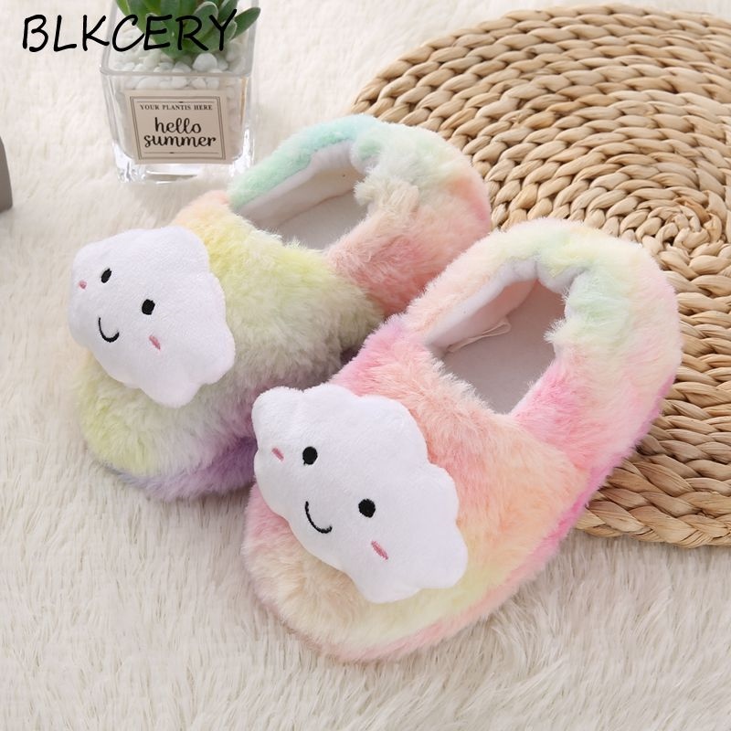 【Hot Sale】 Fashion Brand Toddler Girl Slippers for Baby Loafers Plush Warm Colorful Cloud Children Home Shoe Little Kid House Footwear Gift ราคา  496 บาท*ส่งฟรี