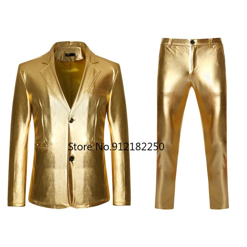 Men S Shiny 2 Pieces Suits Blazer+Pants Terno Masculino Fashion Party DJ