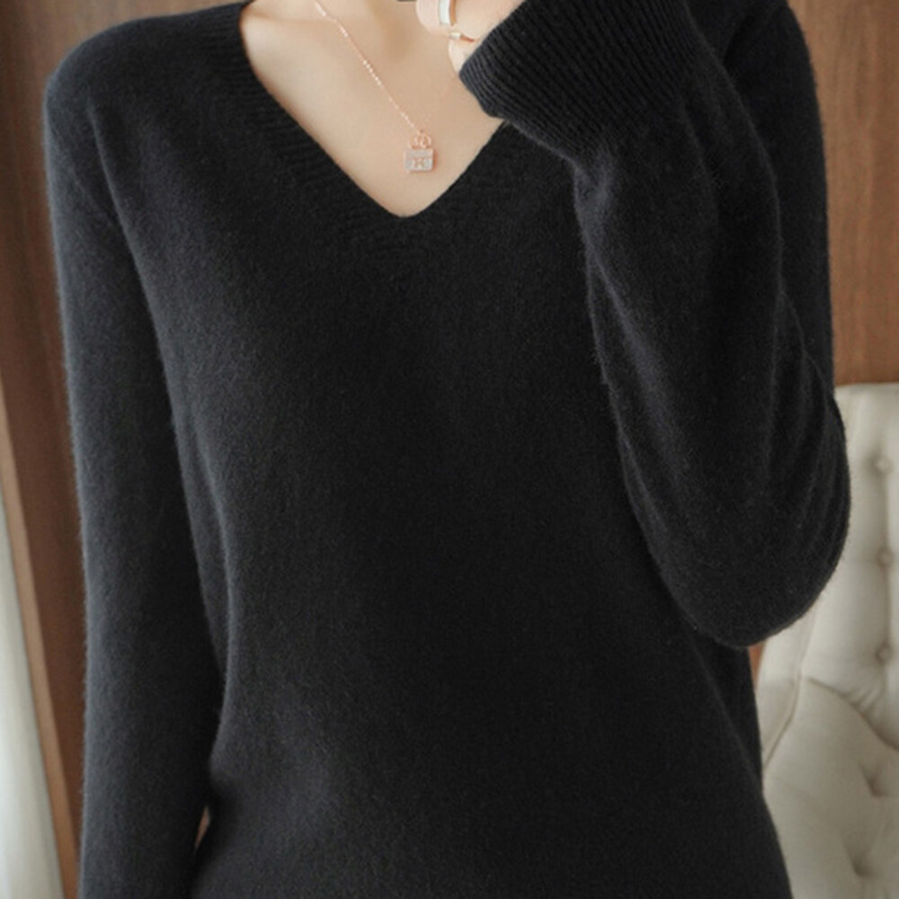 Áo len chui đầu nữ phong cách Hàn Quốc cổ chữ V Tay áo dài áo len phổ biến cho mùa xuân mùa thu Lang Thang