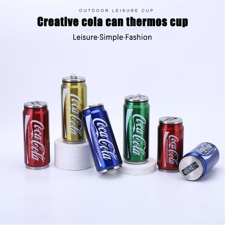 Trotinic✨Sáng Tạo✨350ml Coca-Cola 304 Bình giữ nhiệt bằng thép không gỉ cup dùng cho thực phẩm PP nắp trong suốt 201 vỏ thép không gỉ cốc vại chai bình nước văn phòng ngoài trời