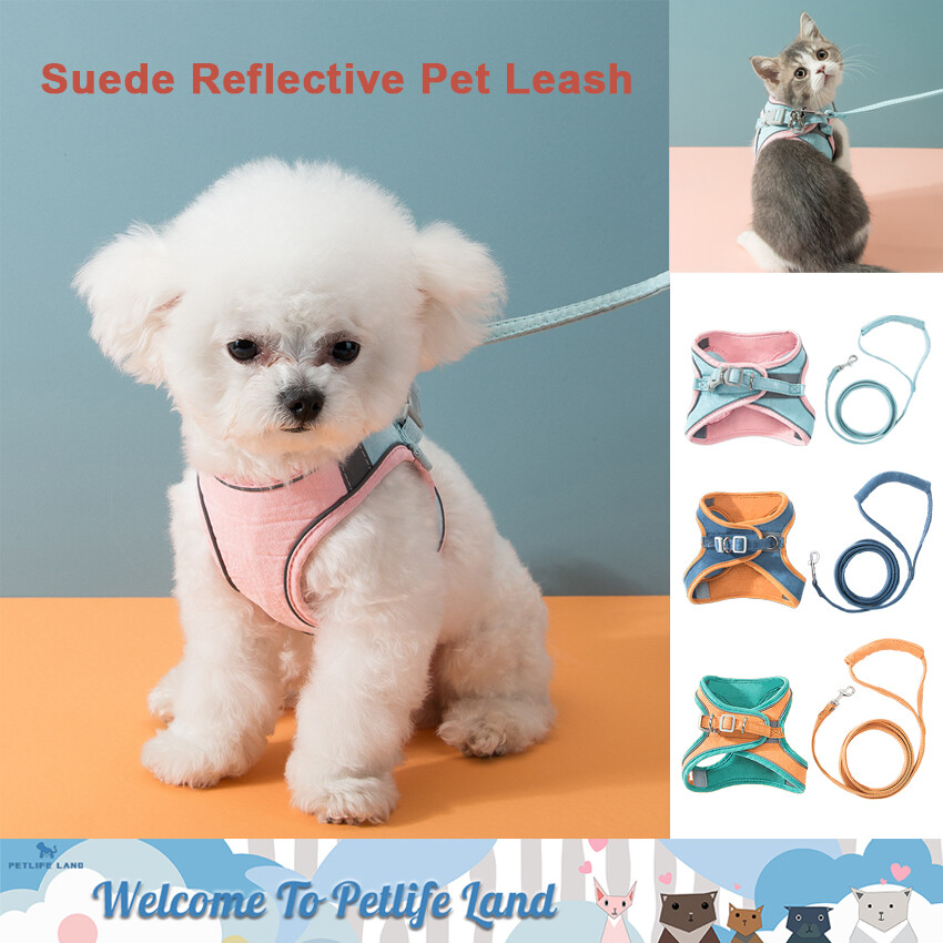 Petlifeland Áo Dây Xích Thú Cưng Phản Quang Bằng Da Lộn Mới, Dây Nịt Ngực Với Vòng Cổ Dây Kéo 1.5M Cho Chó Mèo Phụ Kiện