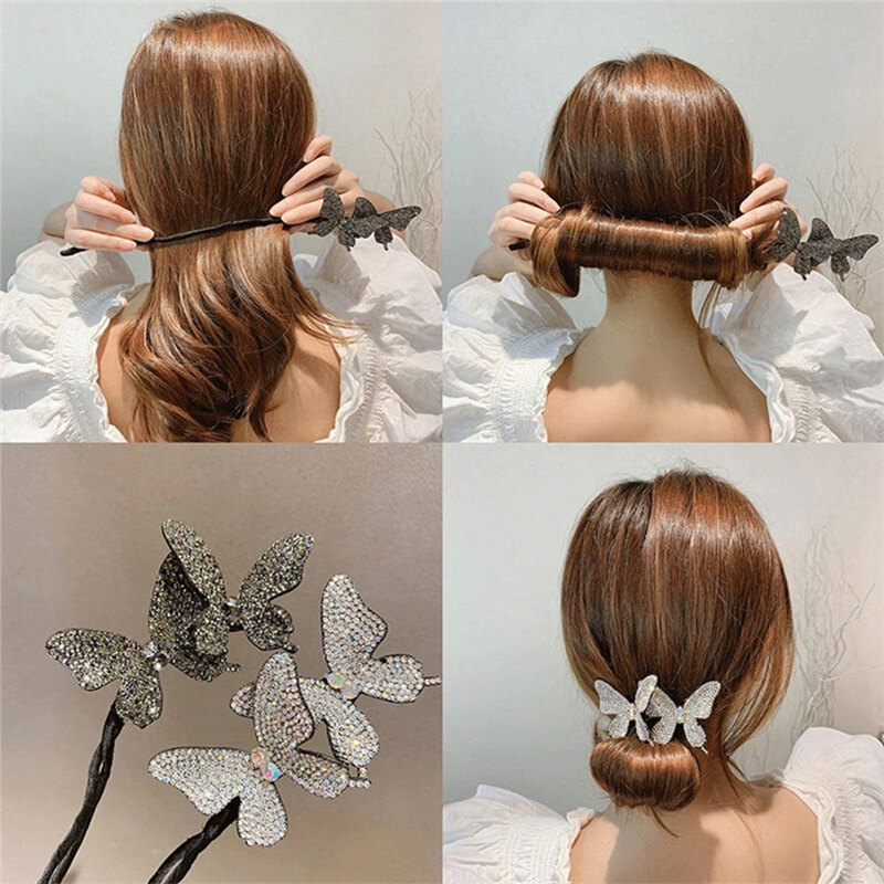 Kẹp tóc hình bướm đính đá cho nữ thiết bị tạo kiểu tóc tự làm đồ tạo kiểu tóc cho nữ kẹp tóc xoăn lười kẹp tóc hình hoa