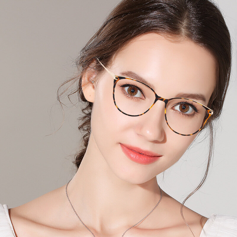 Gọng tròn mắt mèo kính chống xanh tròng kính có thể thay thế có thể được trang bị gọng kính cận thị