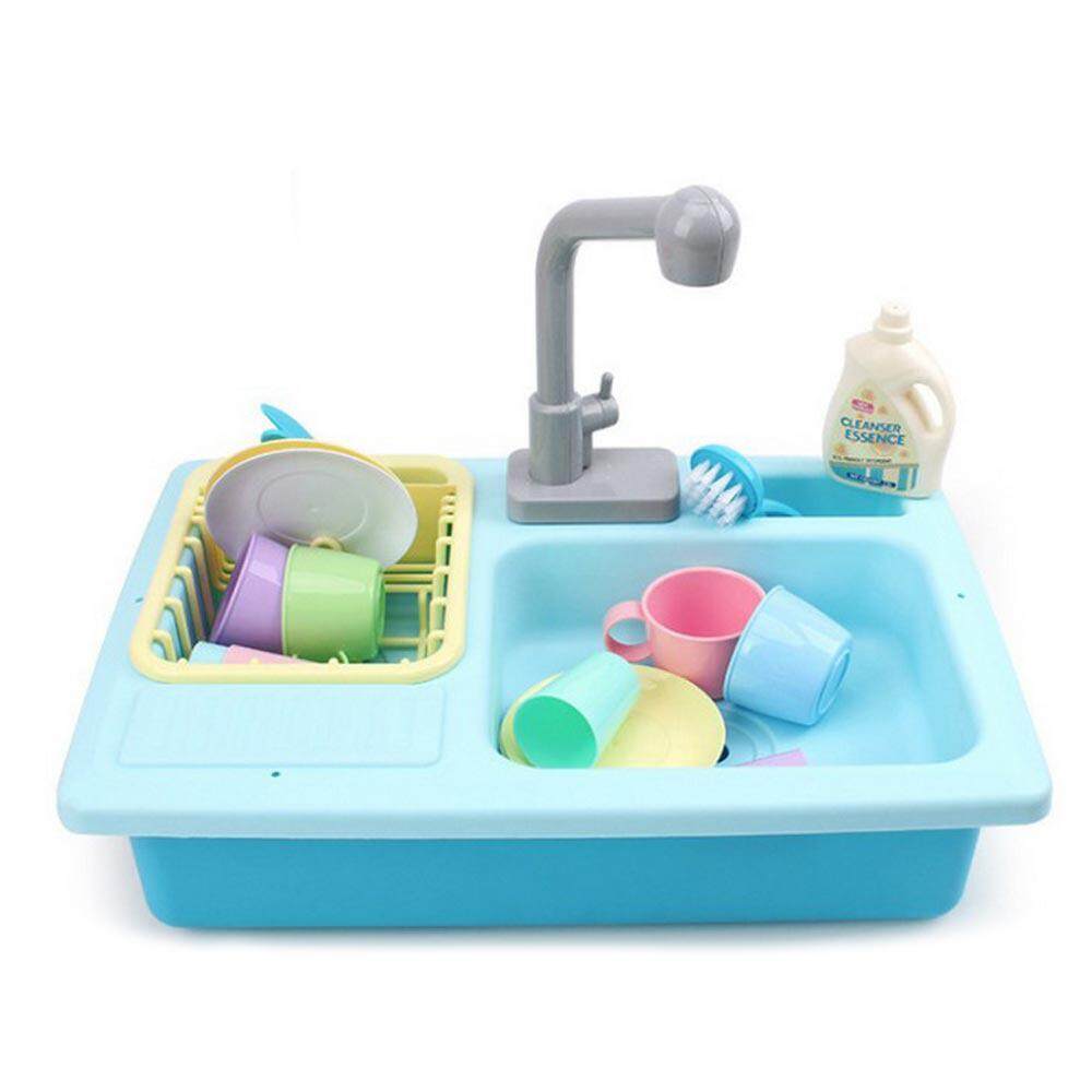 Silynew Children S Small Kitchen Play Water Cleaning Toys Wash Up Kitchen Sink Play Set With Electrical Water Tab For Boys Girls