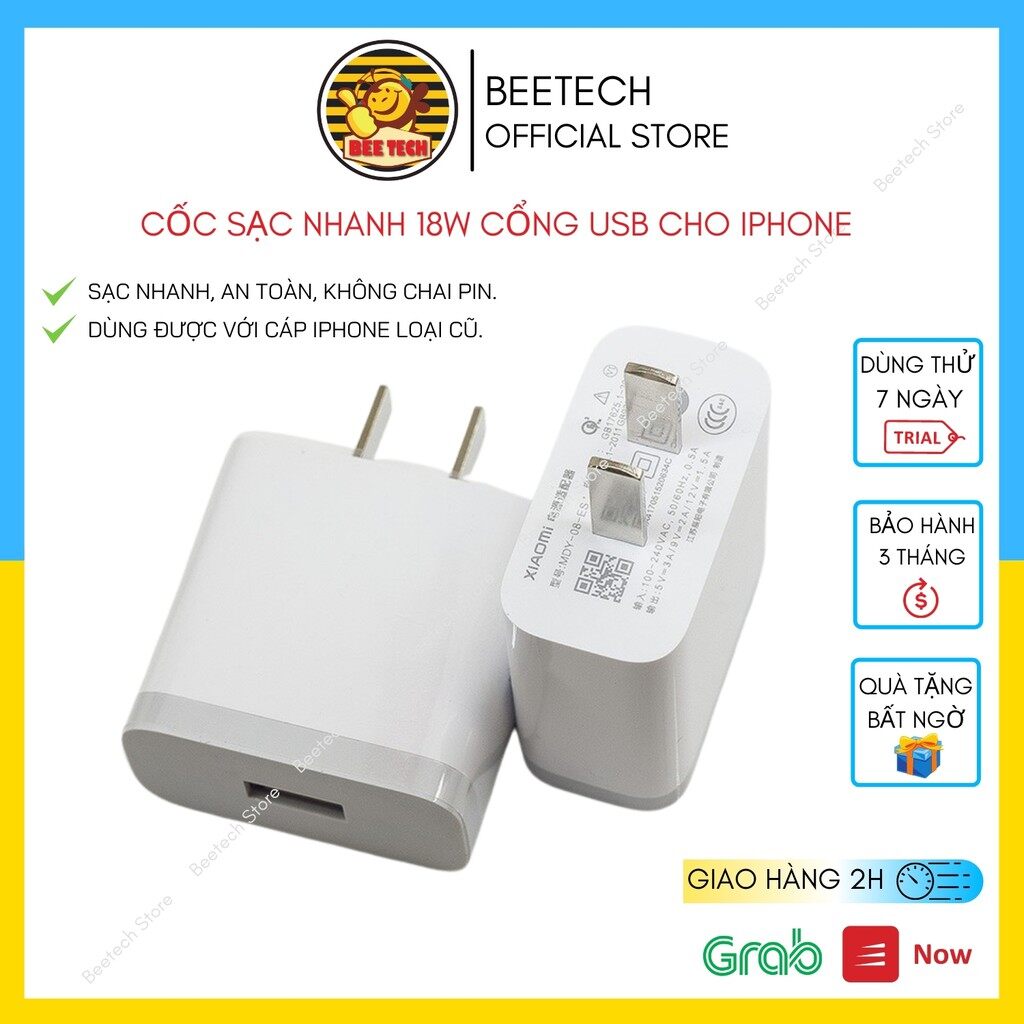 Củ sạc 18w cho iPhone cổng USB, Cốc sạc nhanh iPhone - Beetech