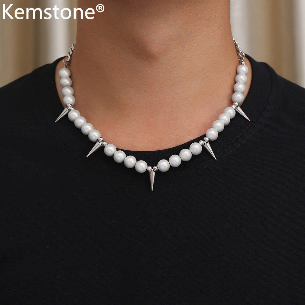 Kemstone Stainless Steel Cone Pearl Link Chain Necklace Unisex Jewelry ราคา 256 บาท*ส่งฟรี