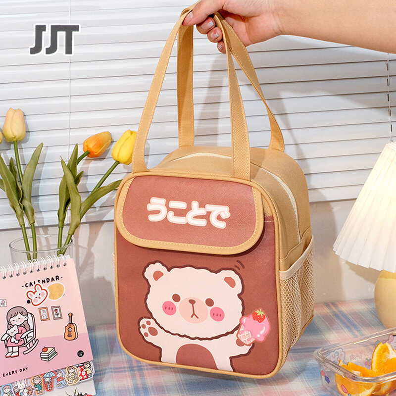 JJT hộp cơm túi hộp ăn trưa Túi giữ nhiệt có tay cầm, có thể giữ nóng / lạnh hộp cơm phong cách instagram túi hộp ăn trưa hộp cơm cách nhiệt túi hộp cơm hoạt hình
