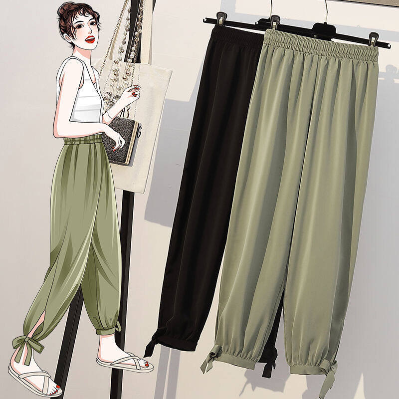 Quần soóc sợi viscose cho nữ sinh viên phong cách Hàn Quốc dáng rộng mùa hè mỏng cỡ lớn Quần Nữ Có Mặt dây chuyền quần ống rộng đơn giản