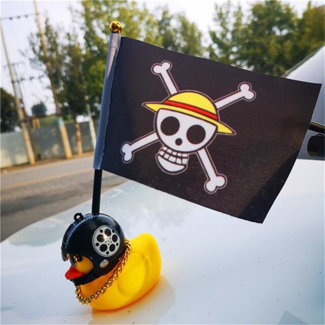 ยืนธงโจรสลัดเป็ดสีเหลืองจักรยาน Bell หักหมวกกันน็อคลมขนาดเล็ก Air Horn ขี่ระฆังความปลอดภัยตกแต่งรถฮอร์นขี่จักรยาน