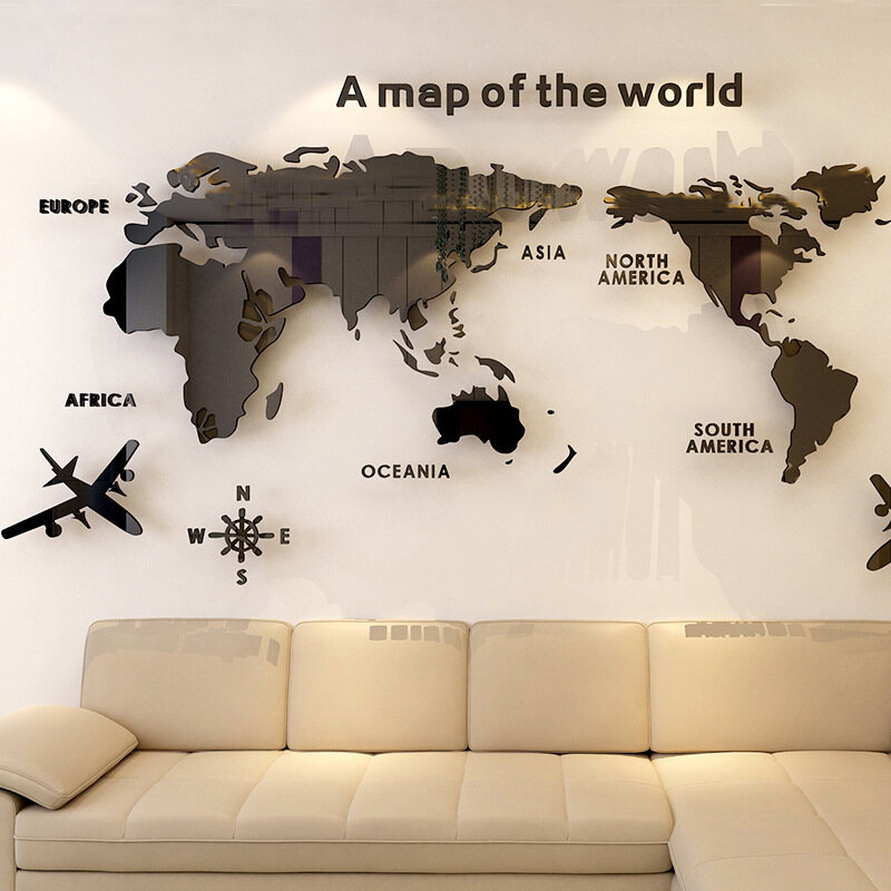 Map For Office Wall 3D Acrylic World Map Wall Stickers Office Background Wall Decoration  Stickers | Lazada