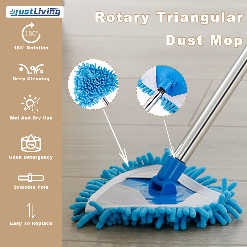 JustLiving 50CM-2M Retractable Lazy Duster Mop Household Adjustable Glass Cleaner Rotating Triangular Chenille Wipe Head Kitchen Living Room Floor Mop - ยี่ห้อ Just Living ราคา 136 บาท*ส่งฟรี