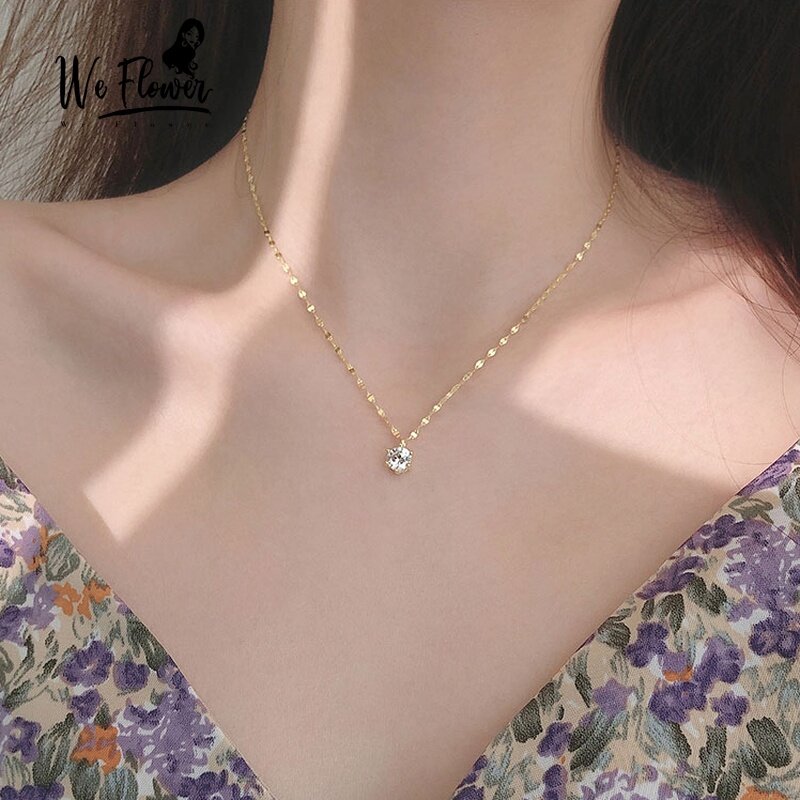 We Flower Ins Luxury Crystal Pendant Necklace for Women Girls Fashion