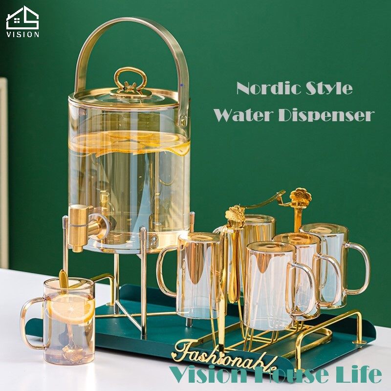 Vision Nordic Glass Water Dispenser with Faucet High Temperature Resistant Beverage Dispenser Juice Cold Drink Barrel with Cover Gravity Cold Water Bottle Drink Jug ราคา 2,957 บาท*ส่งฟรี