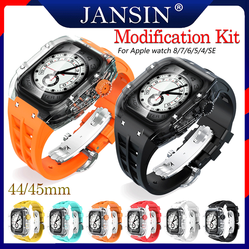 jansin สาย สำหรับ Apple Watch Series 9 8 7 45mm สายนาฬิกา ยางสายและเคสป้องกัน Modification Kit สีใส เคส For iWatch band SE2 6 5 4 44mm ราคา 2,139 บาท*ส่งฟรี