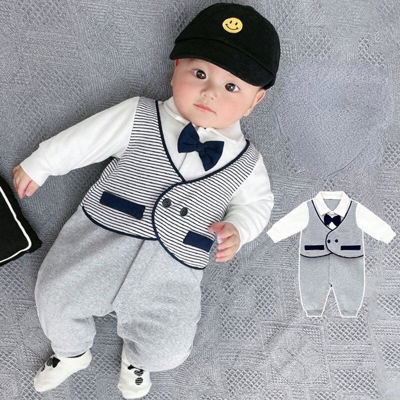 Áo liền quần dài tay một mảnh kiểu anh cho bé trai quý ông mới quần áo trẻ em áo liền quần áo liền quần áo liền quần