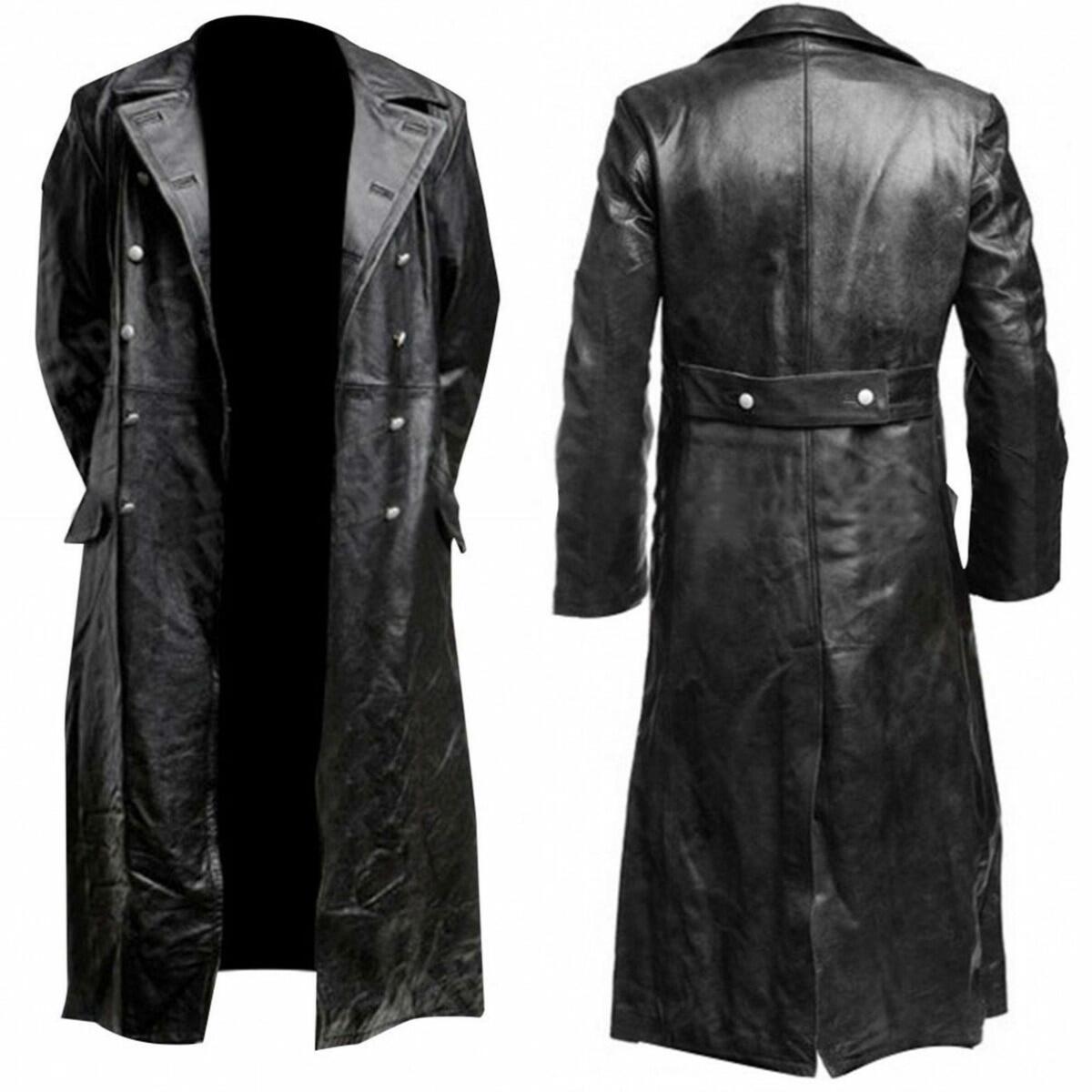 MEN s GERMAN CLASSIC WW2 MILITARY UNIFORM OFFICER BLACK REAL LEATHER