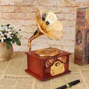 Antique Wooden Metal Phonograph Hand Crank Music Box Decor