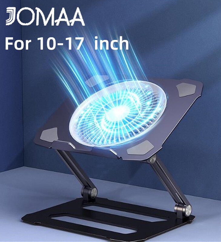 JOMAA Laptop Stand with Cooling Fan Big Adjustable Ergonomic Notebook Stand Foldable Cooler Laptop Riser Aluminum Laptop Holder