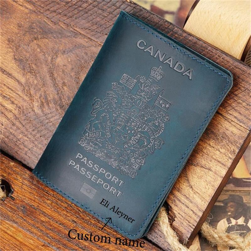 Tùy Chỉnh Tên da thật Canada Hộ Chiếu Bìa Của Nam Giới Cá Nhân Túi đựng Hộ chiếu Tùy Chỉnh Mô Hình Hoặc Tên