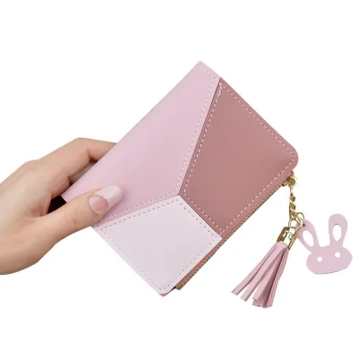 Wallet For Women Card Holder Wallet On Sale Short Zip Wallet Stitching Change PU Leather Tassel Purse Bag (3)
