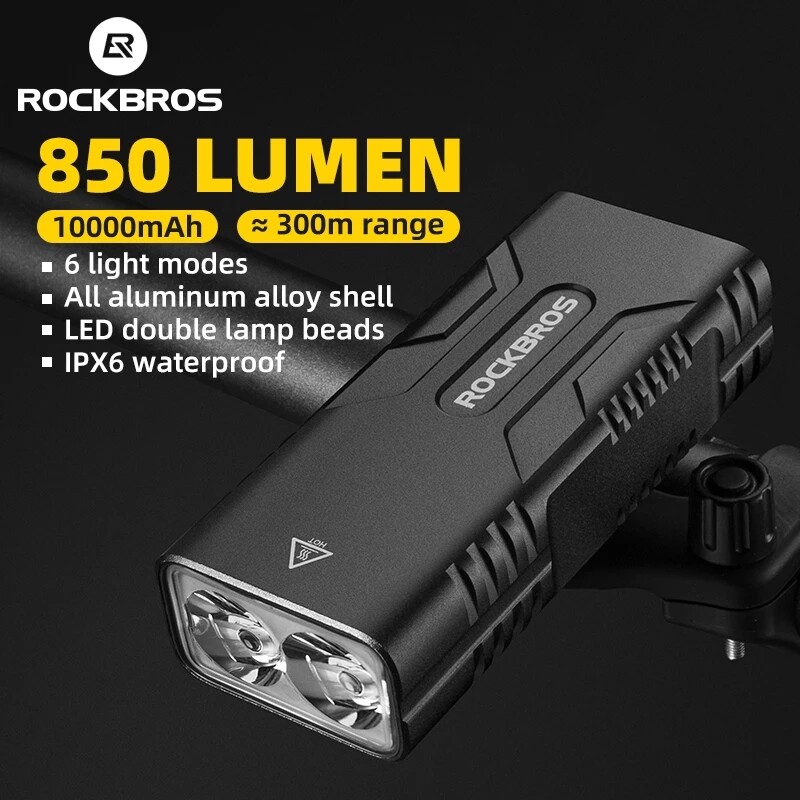 ROCKBROS Bicycle Light 10W 10000 mAh Bike Front Lamp Flashlight 850Lumen Rechargeable Waterproof MTB Headlight Super Bright Flashlight