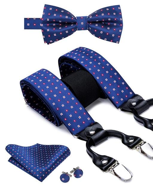 Hi-Tie ชุดเอี๊ยมผ้าไหม100% สำหรับผู้ชาย,ชุดเอี๊ยมและโบว์ไทด์ลายดอกไม้สีเงินสีน้ำเงินสำหรับงานแต่งงานแบบคลาสสิกสำหรับผู้ชาย