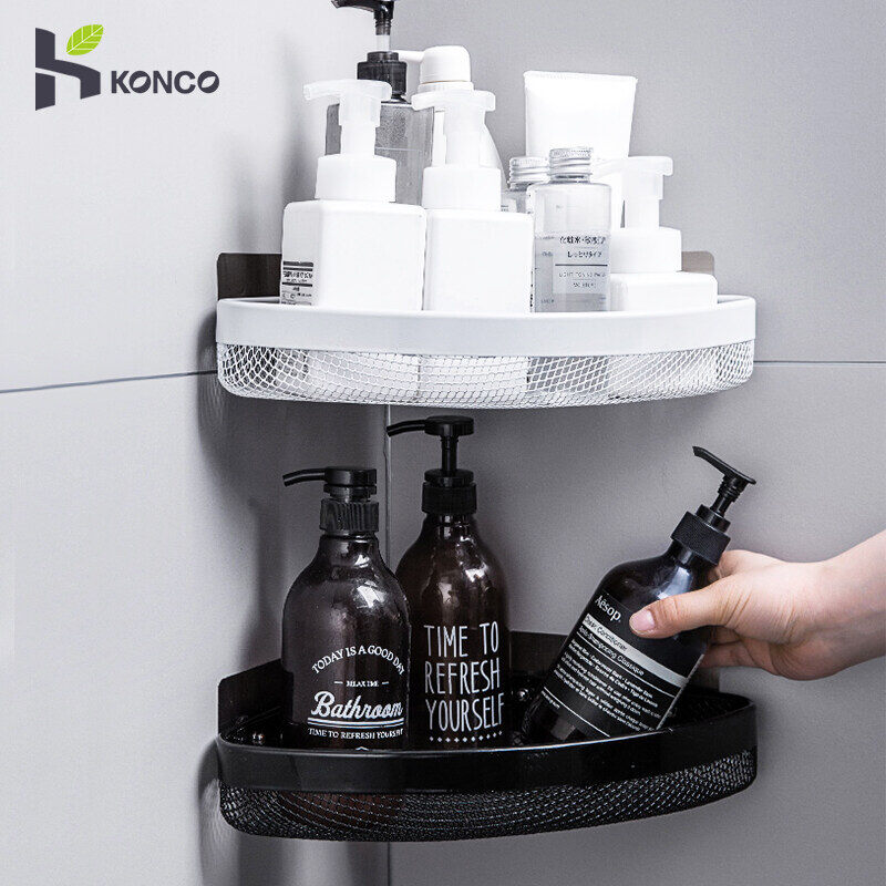 Konco triangle Bathroom organizer rack Shower product Hanging Shelves Corner Wall Storage basket Storage Shelf Shower Tray nail free bathroom organizer box ราคา 110 บาท*ส่งฟรี