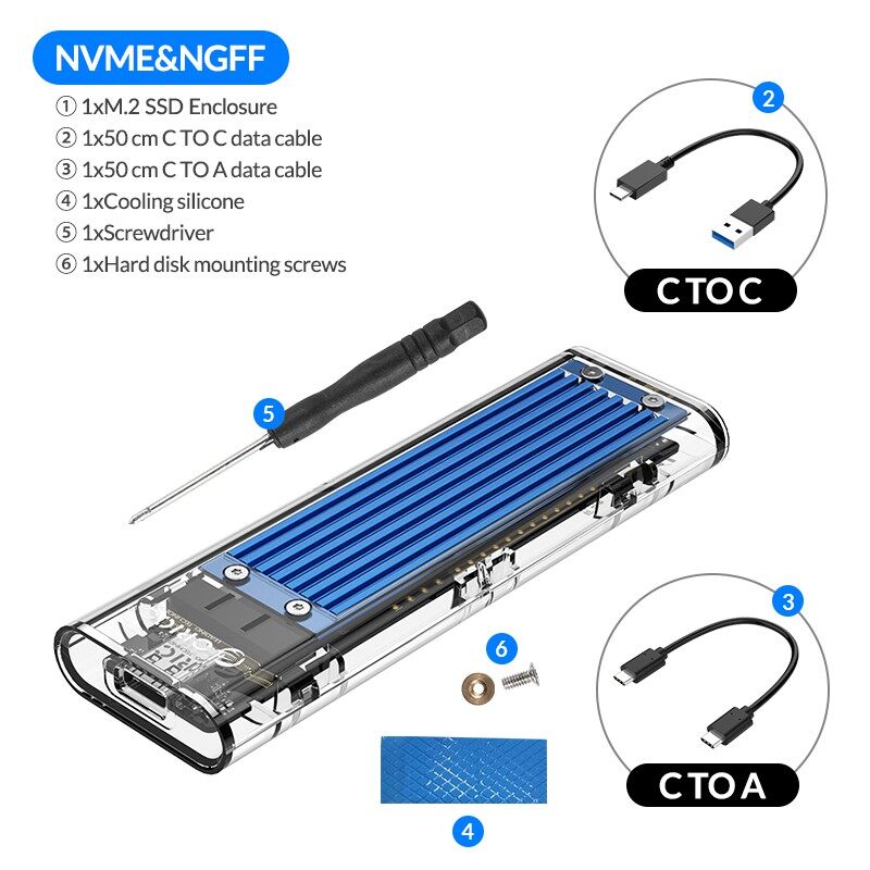 [Hàng Có Sẵn] Hộp Đựng SSD ORICO M2 Hộp Đựng Ổ Cứng Trong Suốt NVME SSD M.2 Sang USB Type C Cho Ổ Đĩ