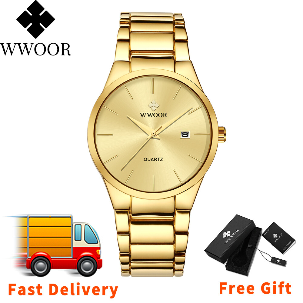 Đồng Hồ Đeo Tay Nam WWOOR Top, Đồng Hồ Thạch Anh Nhật Bản Sang Trọng, Nổi Tiếng, Có Lịch, Bằng Thép Không Gỉ, Chống Nước, Màu Vàng Kim