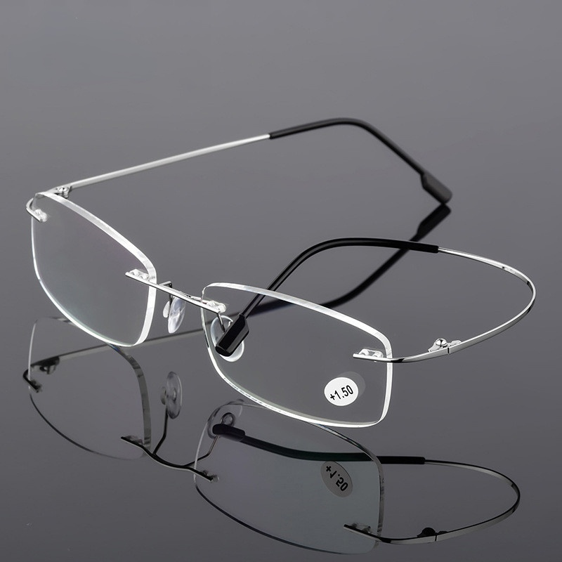 Kính Đọc Sách Ký Ức Hợp Kim Titan Cho Nam Nữ Kính Đọc Sách Không Vành Siêu Nhẹ TR90 Dành Cho Lão Thị + 1.0 + 1.5 + 2.0 + 3.5