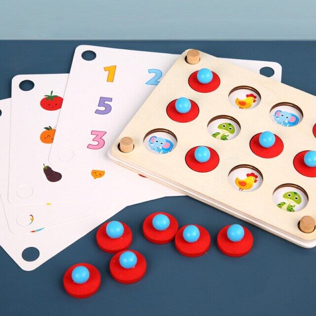 Montessori หมากรุกทดสอบความจำเกม3D ปริศนาไม้ Board Logic ของเล่นปฏิสัมพันธ์การเรียนรู้ก่อนการศึกษาของเล่นเด็ก Mini