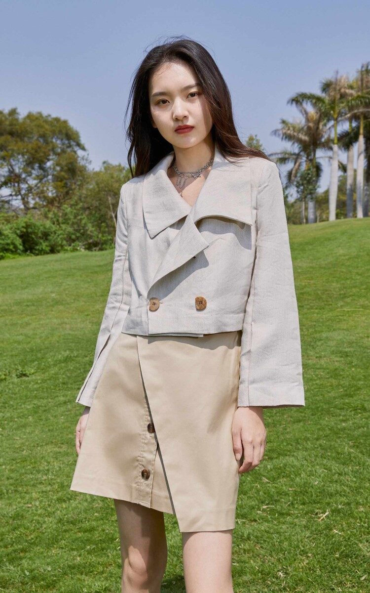 Vero Moda Áo Blazer Lửng Trơn Vải Lanh Hai Nút Có Ve Áo Cho Nữ 321208018