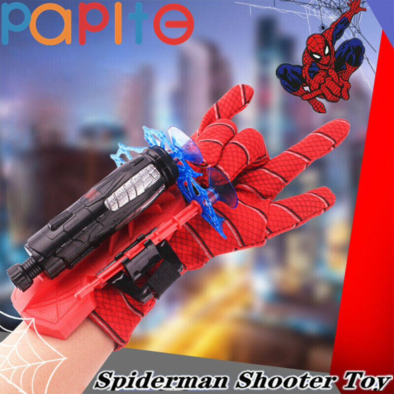 PAPITE [Free Ship&Ready stock]Avengers Spiderman / Iron Man Gloves with Disc Wrist Device Cosplay Gloves Toys for Boys Broadhappy Spider Man Wrist Spinning Web Sucker Toy Kids Toy Gift