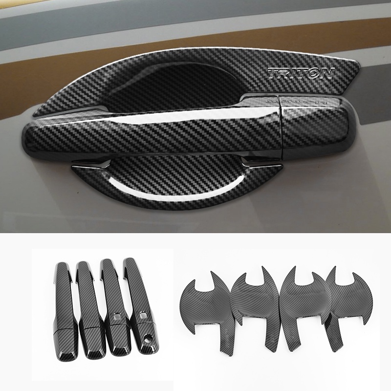 Ốp tay nắm cửa xe hơi họa tiết sợi carbon cho mitsubishi triton 2015-2022, ốp tay nắm cửa triton