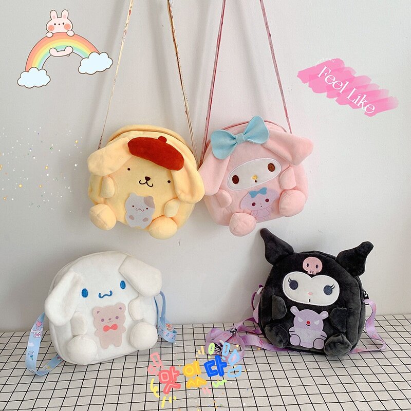 My Melody Kuromi Cinnamoroll Túi Vải Nhung Kawaii Túi Đeo Vai Túi Xách Tay Túi Đưa Thư