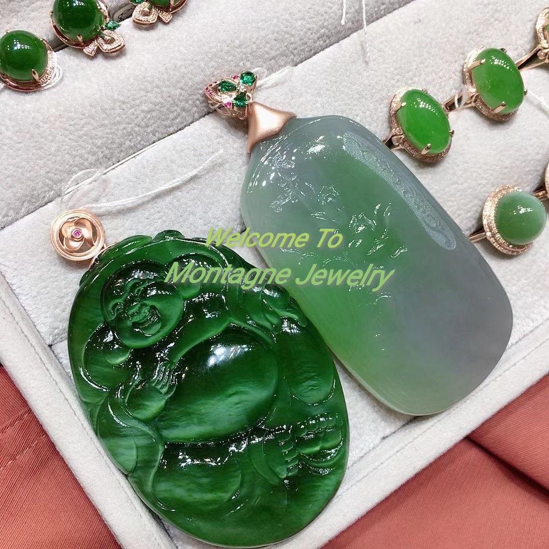Montagne Jewelry 18k Rose Gold Pendant Lucky Ground Design Fine Jewellery Natural White Jade Pendant Necklace