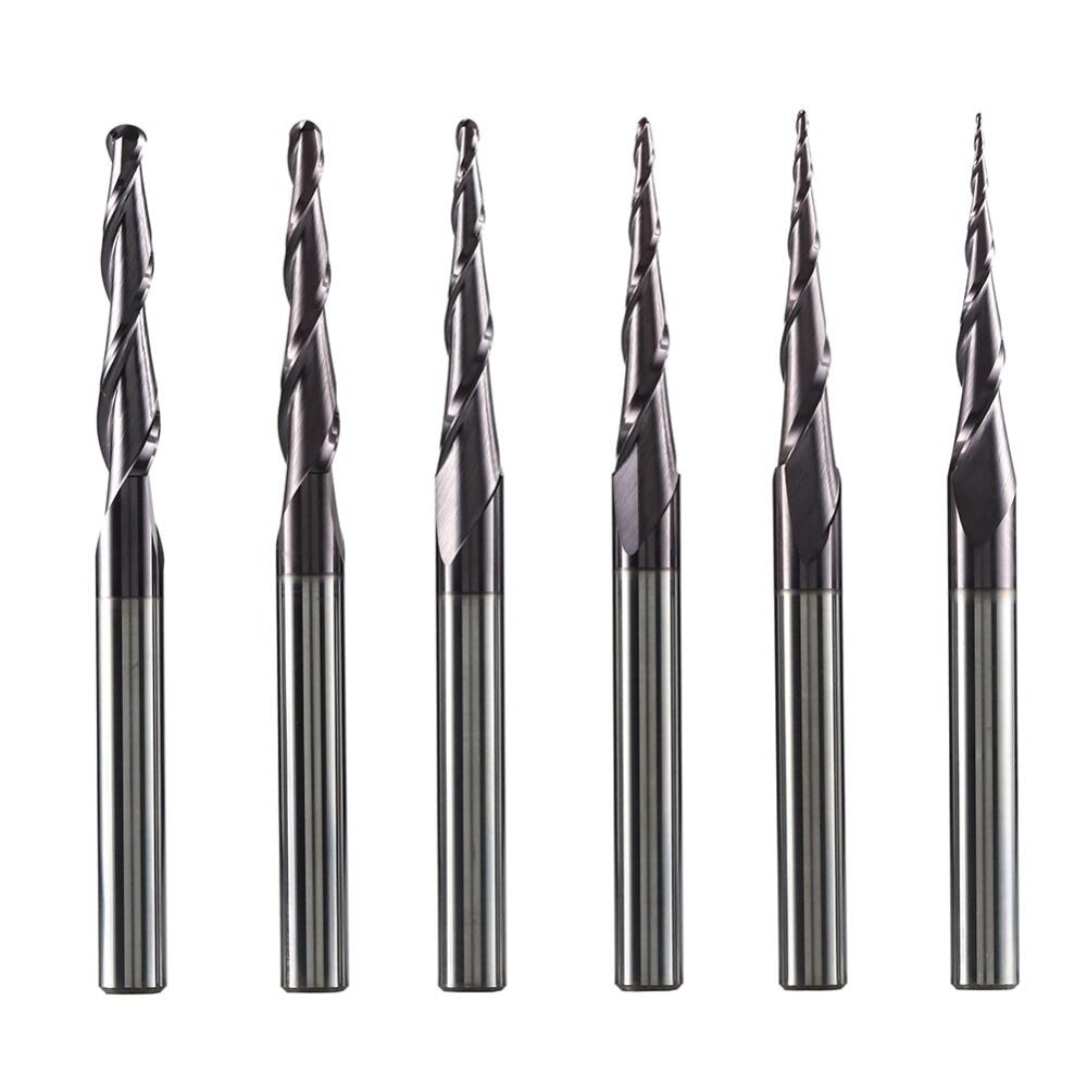Vonfram chắc chắn cacbua cấp cối xay 4mm 6mm 8mm bóng mũi thon gọn cấp cối xay router bit cnc côn gỗ kim loại dao phay