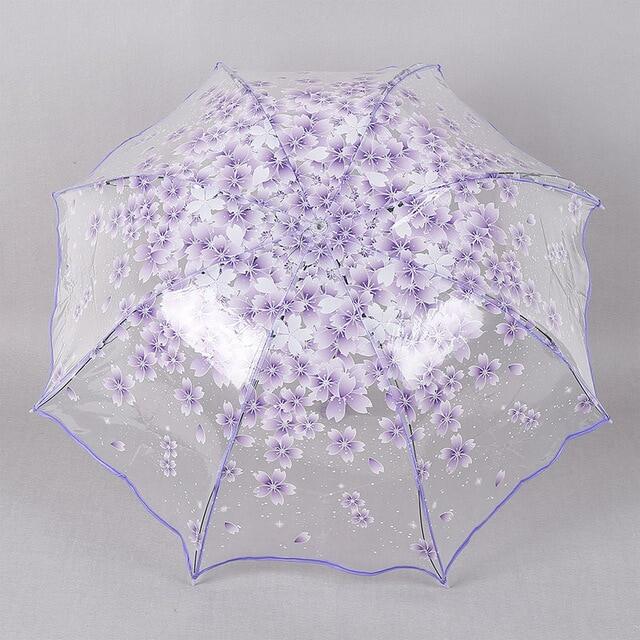 ใหม่ร่มใสกันฝนพับได้สำหรับผู้หญิง,ร่มลายดอกซากุระโรแมนติก TE889