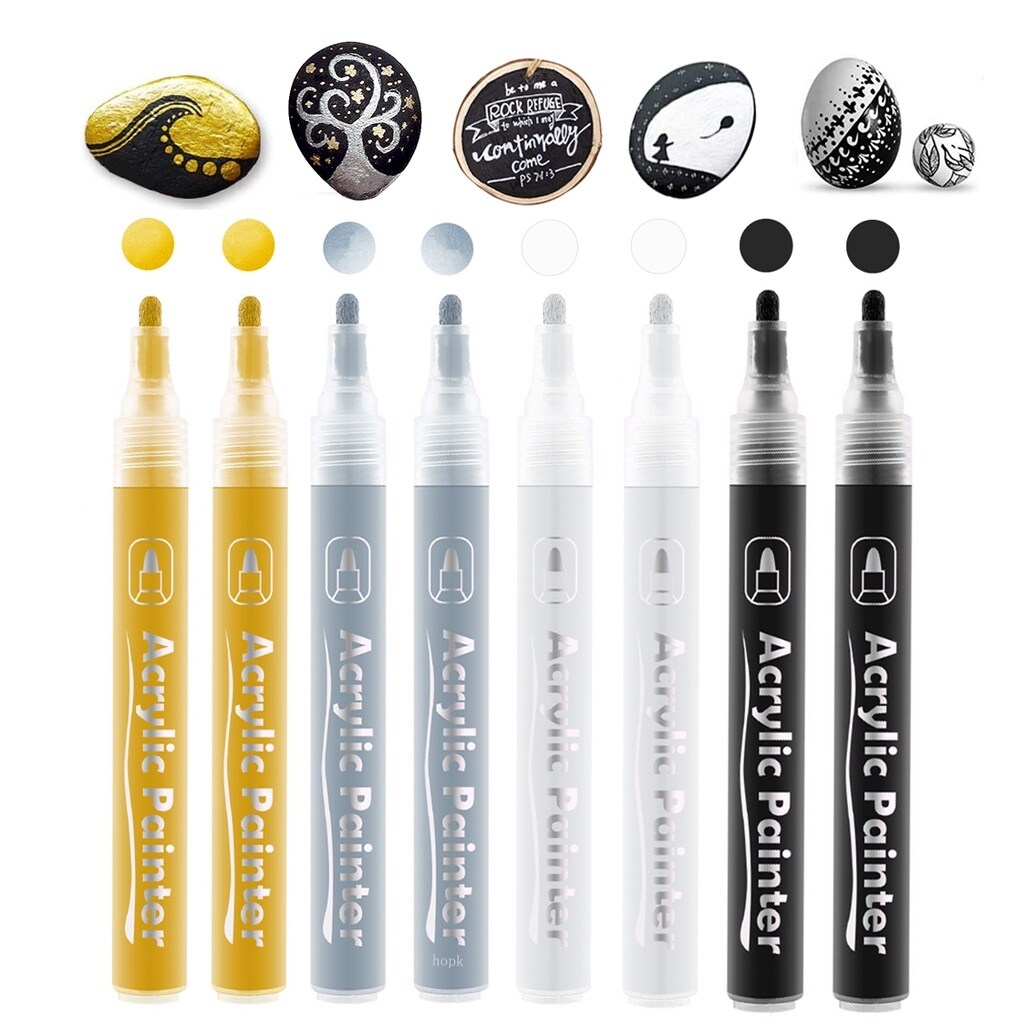 【small stationery store】✗۩✣ Acrylic paint pen rock painting marker stone canvas glass ceramic metal paper water-based drawing black and white 8 pcs/set