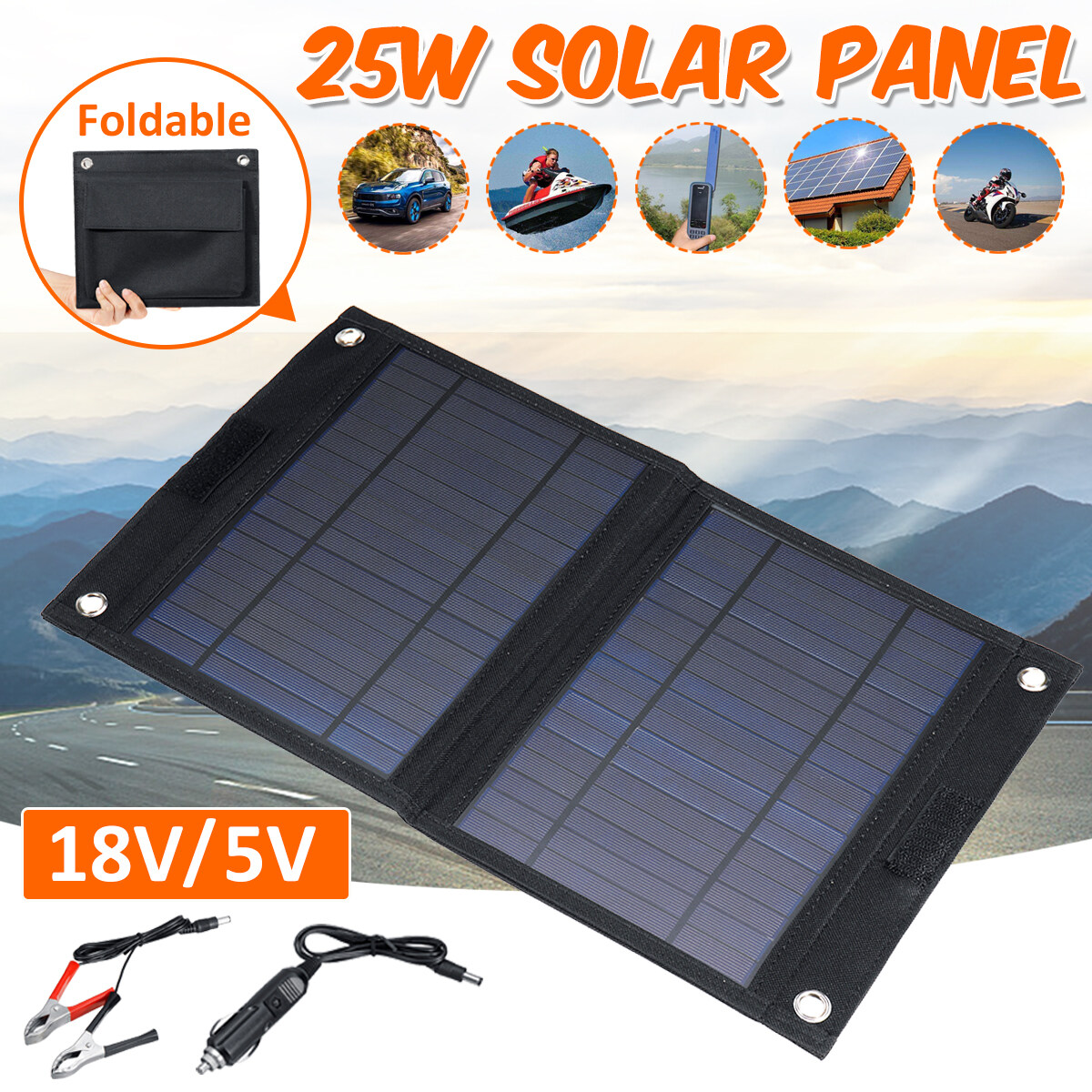 Generic 25W 18V5V Polycrystalline Dual Output Solar Panel Car Charger ...