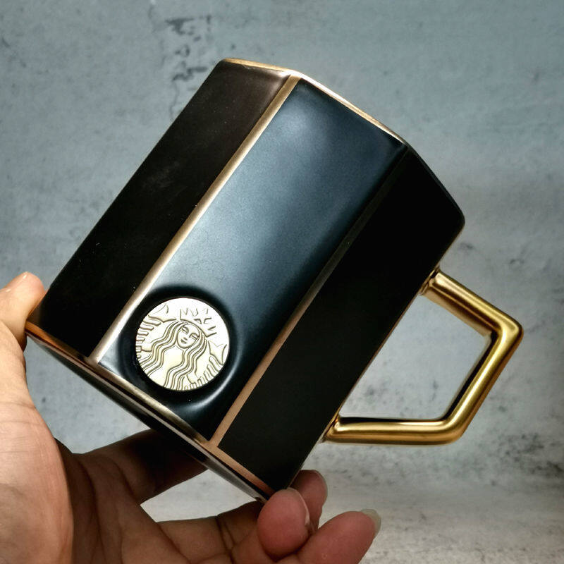 Cốc starbuck cốc mặt vàng đen, cốc gốm giá trị cao theo xu hướng dung tích lớn, cốc cà phê cặp đôi